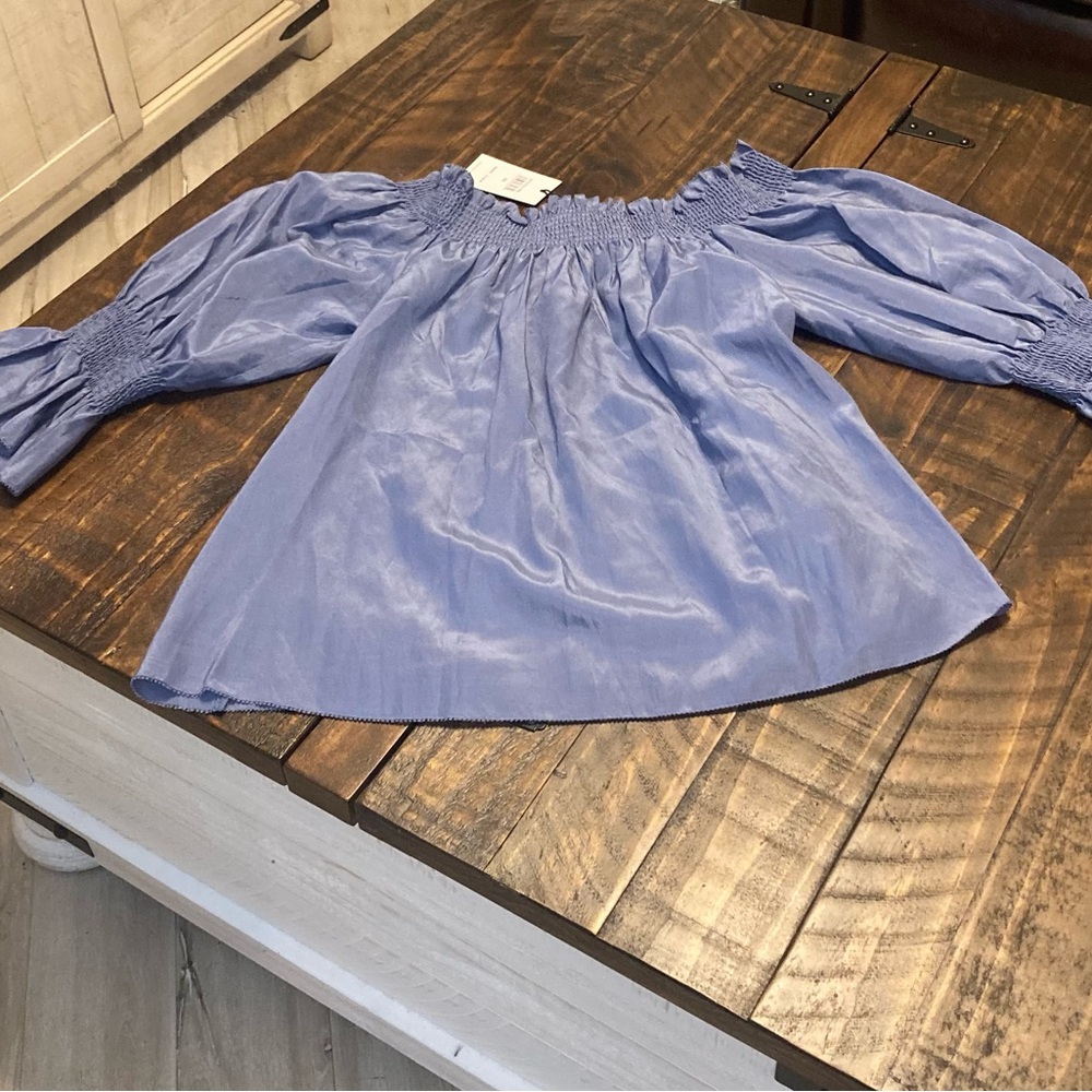 NWT 7 for all Mankind off shoulder periwinkle top Sz XS